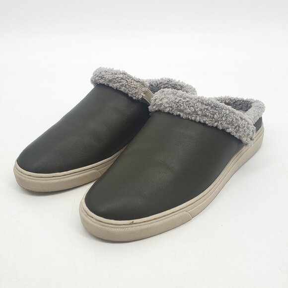 Lori Goldstein Odile Fur-Lined Leather Flat Mule/Slides Green Size 9 - Picture 1 of 11